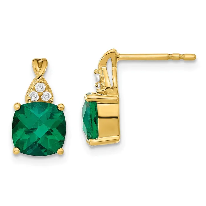 Goldia Earrings Solid 14k Yellow Gold ChecKerboard Created Simulated Emerald and CZ Earrings Goldia Earrings Solid 14k Yellow Gold ChecKerboard Created Simulated Emerald and CZ Earrings