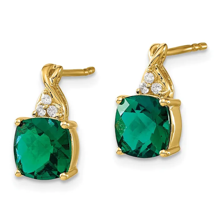 Goldia Earrings Solid 14k Yellow Gold ChecKerboard Created Simulated Emerald and CZ Earrings Goldia Earrings Solid 14k Yellow Gold ChecKerboard Created Simulated Emerald and CZ Earrings