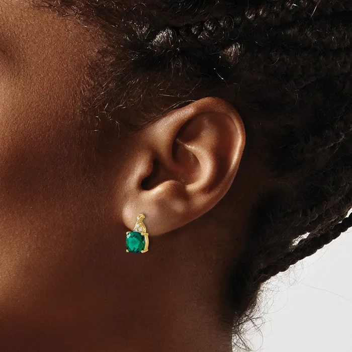 Goldia Earrings Solid 14k Yellow Gold ChecKerboard Created Simulated Emerald and CZ Earrings Goldia Earrings Solid 14k Yellow Gold ChecKerboard Created Simulated Emerald and CZ Earrings