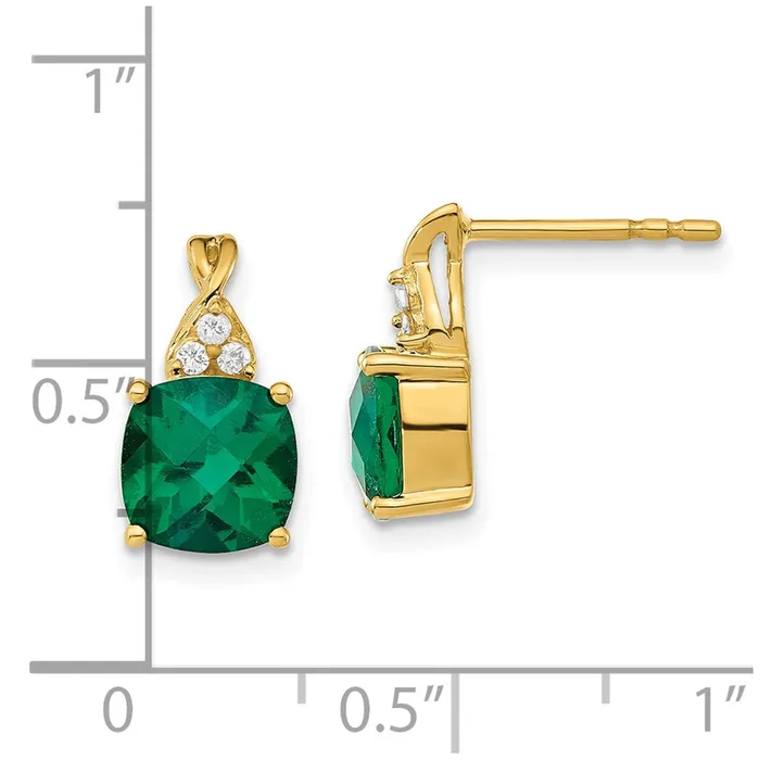 Goldia Earrings Solid 14k Yellow Gold ChecKerboard Created Simulated Emerald and CZ Earrings Goldia Earrings Solid 14k Yellow Gold ChecKerboard Created Simulated Emerald and CZ Earrings