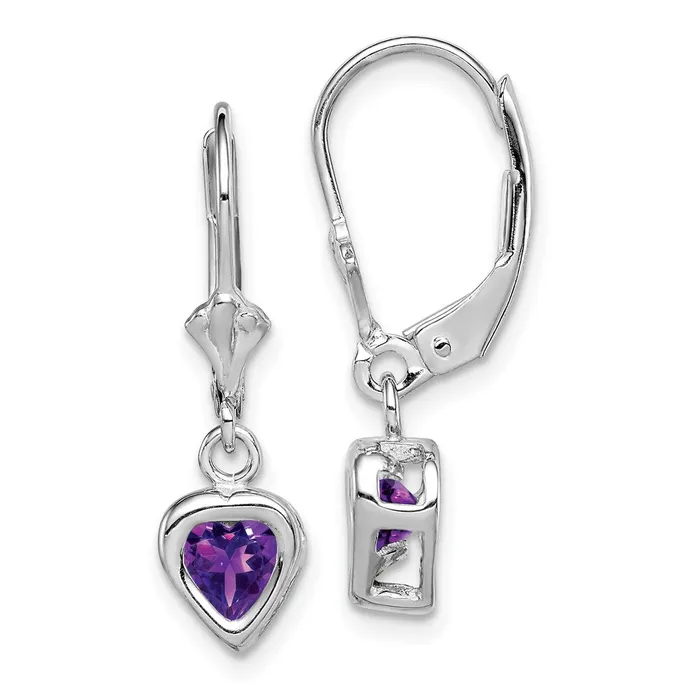 Goldia Earrings Sterling Silver Rhodium Plated 5mm Heart Amethyst Leverback Earrings Goldia Earrings Sterling Silver Rhodium Plated 5mm Heart Amethyst Leverback Earrings