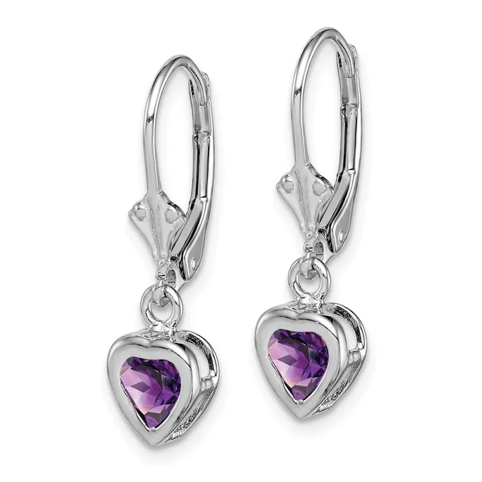 Goldia Earrings Sterling Silver Rhodium Plated 5mm Heart Amethyst Leverback Earrings