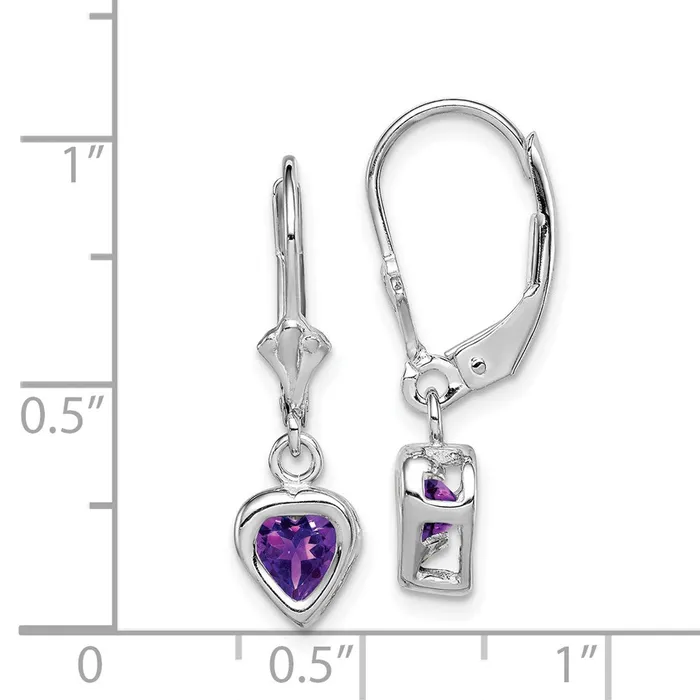 Goldia Earrings Sterling Silver Rhodium Plated 5mm Heart Amethyst Leverback Earrings