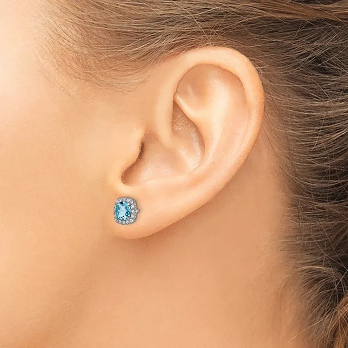 Goldia Earrings Sterling Silver Rhodium plated Blue Topaz and Cr Wht Sapphire Earrings