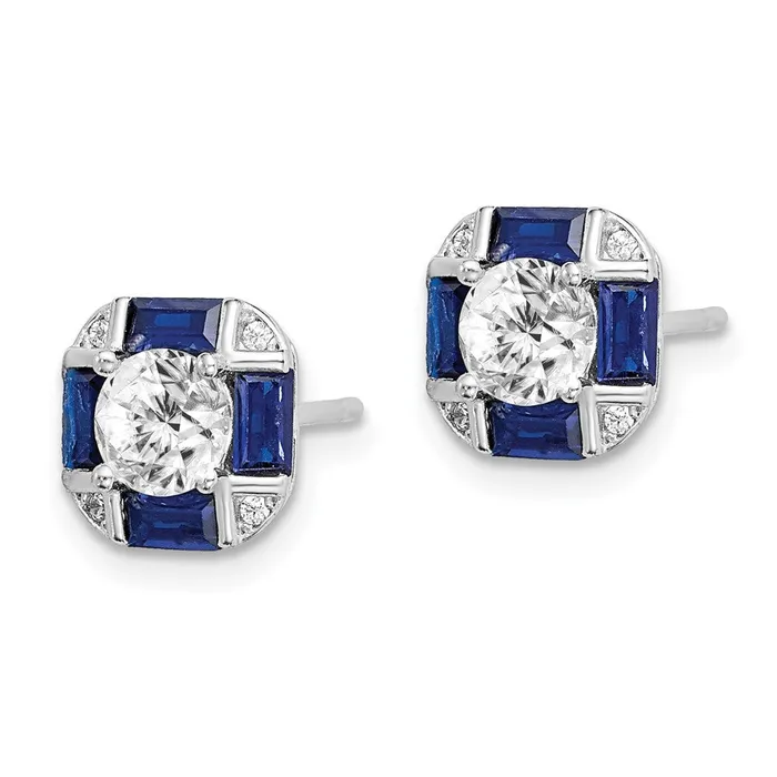 Goldia Earrings Sterling Silver Rhodiumplated CZ and Lab Created Blue Spinel Earrings