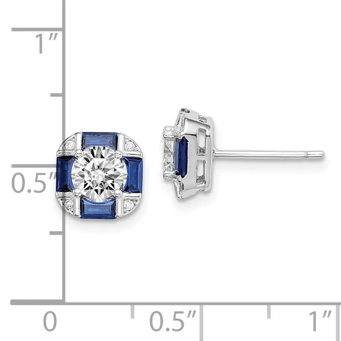 Goldia Earrings Sterling Silver Rhodiumplated CZ and Lab Created Blue Spinel Earrings