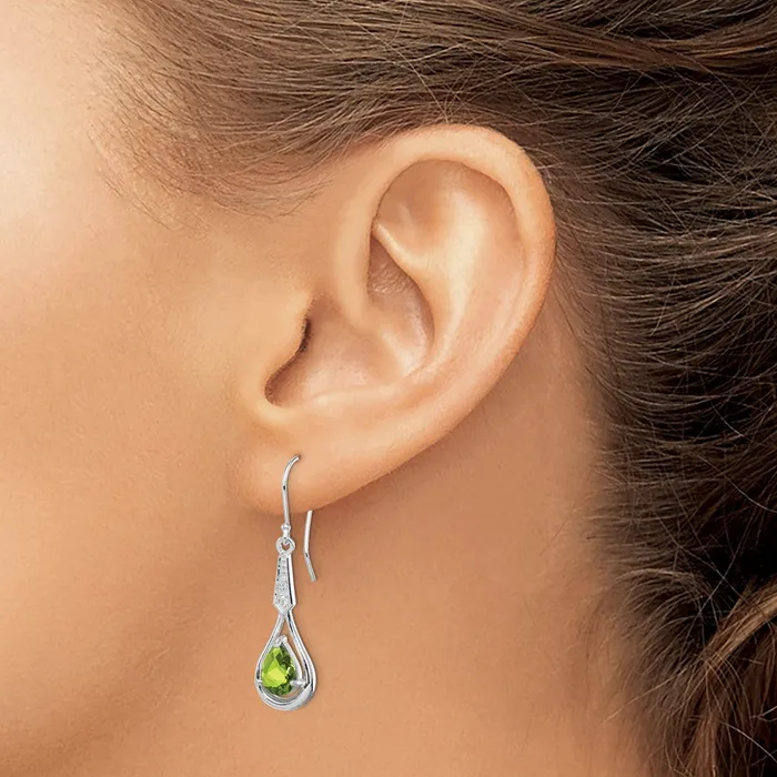 Goldia Earrings Sterling Silver Rhodiumplated CZ and Peridot Dangle Earrings