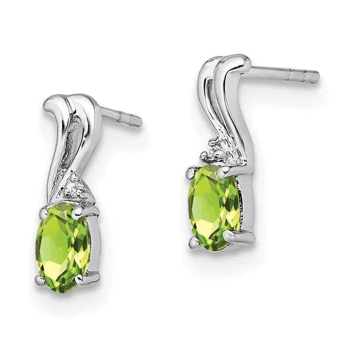 Goldia Earrings Sterling Silver Rhodium Plated Diamond u0026 Peridot Oval Post Earrings