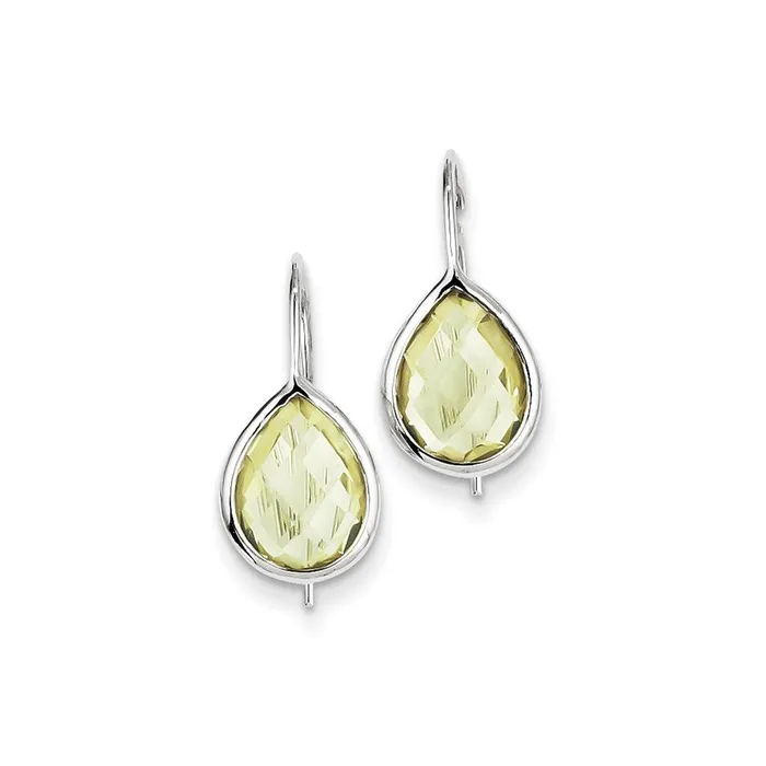 Goldia Earrings Sterling Silver Rhodium Plated Lemon Quartz Teardrop Earrings