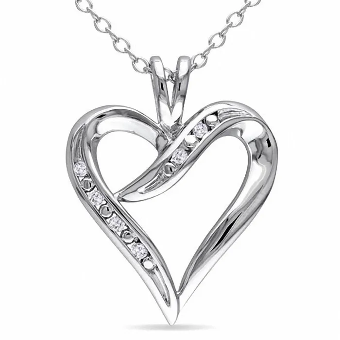 Goldia Necklaces 005 CT TW Natural Diamond HeartShaped Ribbon Pendant in Sterling Silver Goldia Necklaces 005 CT TW Natural Diamond HeartShaped Ribbon Pendant in Sterling Silver