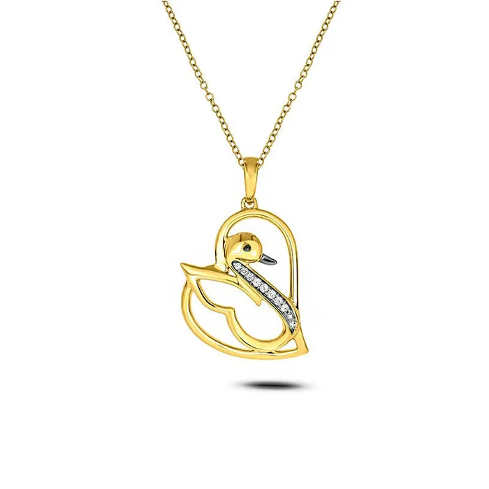 Goldia Necklaces 005 CT TW Natural Diamond Swan in Tilted Heart Pendant in Sterling Silver with 14K Gold Plate Goldia Necklaces 005 CT TW Natural Diamond Swan in Tilted Heart Pendant in Sterling Silver with 14K Gold Plate