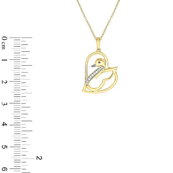 Goldia Necklaces 005 CT TW Natural Diamond Swan in Tilted Heart Pendant in Sterling Silver with 14K Gold Plate Goldia Necklaces 005 CT TW Natural Diamond Swan in Tilted Heart Pendant in Sterling Silver with 14K Gold Plate