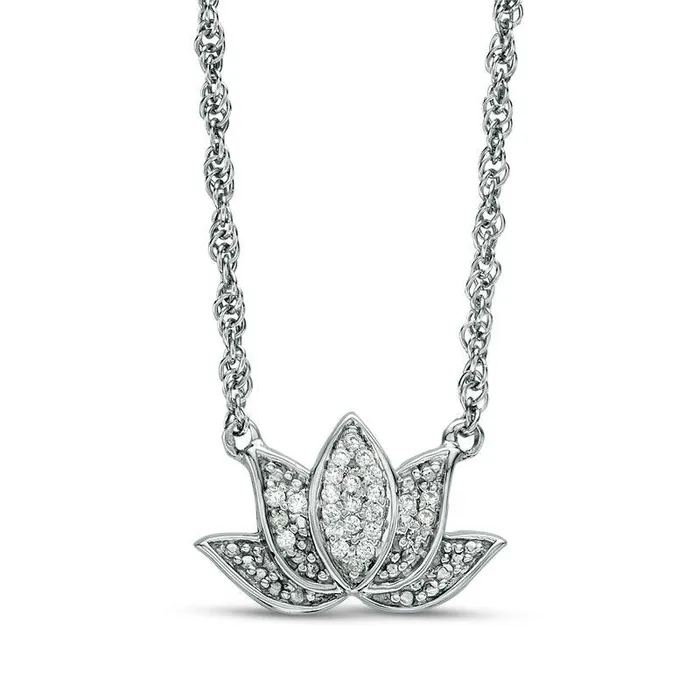 Goldia Necklaces 007 CT TW Natural Diamond Lotus Flower with good karma Message Necklace in Sterling Silver 175 Goldia Necklaces 007 CT TW Natural Diamond Lotus Flower with good karma Message Necklace in Sterling Silver 175