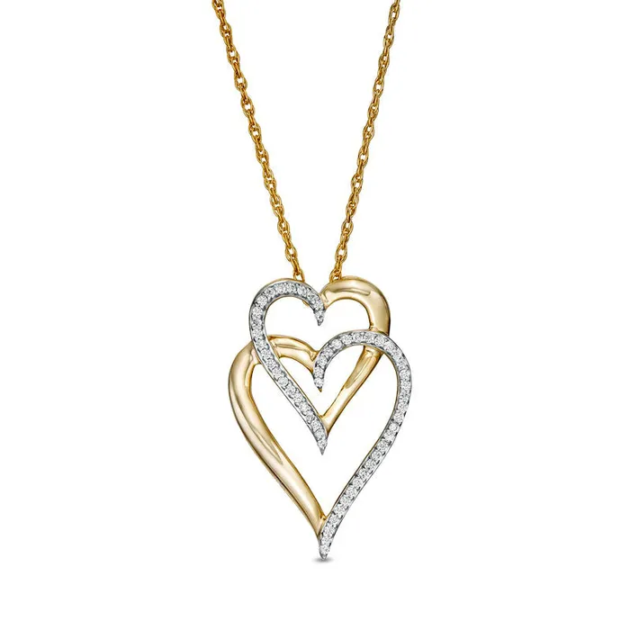 Goldia Necklaces 01 CT TW Natural Diamond Interlocking Double Elongated Heart Necklace in 10K Yellow Gold Goldia Necklaces 01 CT TW Natural Diamond Interlocking Double Elongated Heart Necklace in 10K Yellow Gold