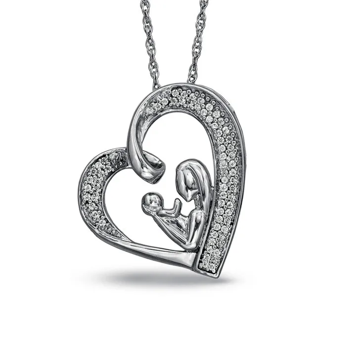 Goldia Necklaces 02 CT TW Natural Diamond Motherly Love Tilted Heart Pendant in Sterling Silver Goldia Necklaces 02 CT TW Natural Diamond Motherly Love Tilted Heart Pendant in Sterling Silver