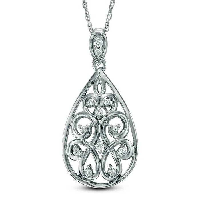 Goldia Necklaces 02 CT TW Natural Diamond PearShaped Filigree Pendant in Sterling Silver Goldia Necklaces 02 CT TW Natural Diamond PearShaped Filigree Pendant in Sterling Silver