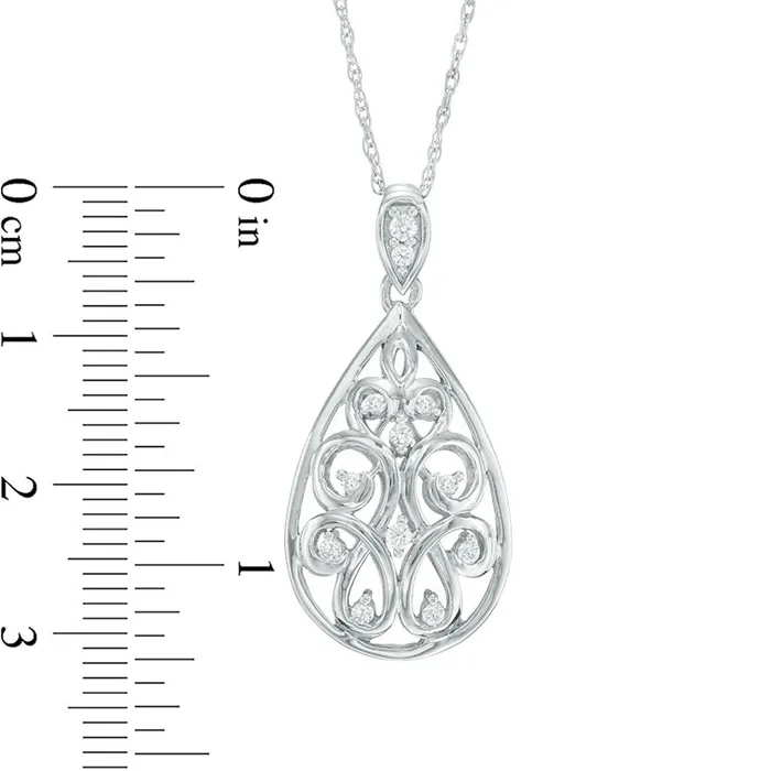 Goldia Necklaces 02 CT TW Natural Diamond PearShaped Filigree Pendant in Sterling Silver Goldia Necklaces 02 CT TW Natural Diamond PearShaped Filigree Pendant in Sterling Silver