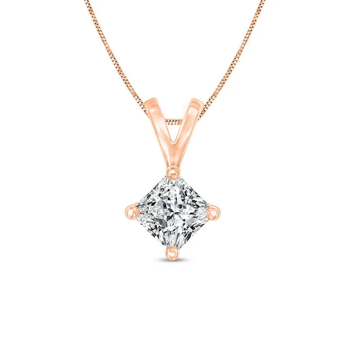 Goldia Necklaces 025 CT Certified PrincessCut Natural Clarity Enhanced Solitaire Pendant in 14K Rose Gold ISI2 Goldia Necklaces 025 CT Certified PrincessCut Natural Clarity Enhanced Solitaire Pendant in 14K Rose Gold ISI2