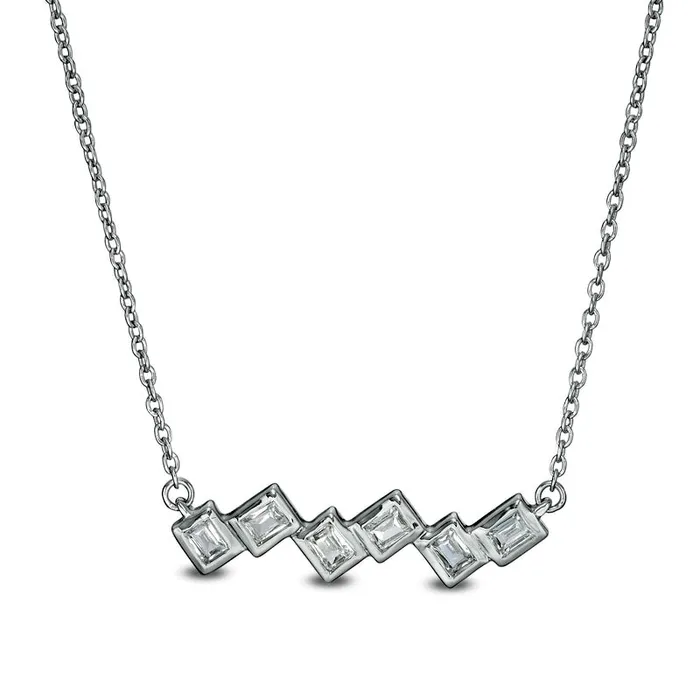Goldia Necklaces 025 CT TW Baguette Natural Diamond Zigzag BezelSet Necklace in 10K White Gold Goldia Necklaces 025 CT TW Baguette Natural Diamond Zigzag BezelSet Necklace in 10K White Gold