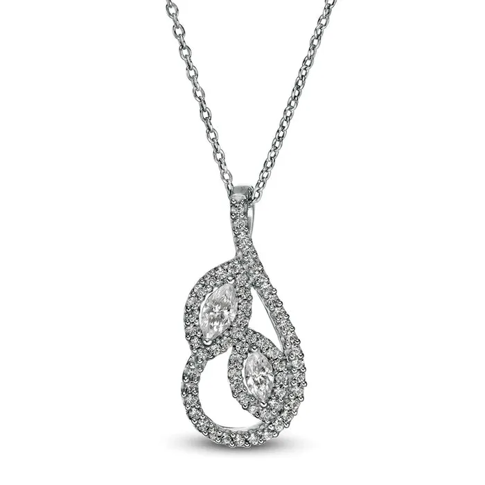 Goldia Necklaces 025 CT TW Marquise Natural Diamond Leaves Teardrop Pendant in 10K White Gold Goldia Necklaces 025 CT TW Marquise Natural Diamond Leaves Teardrop Pendant in 10K White Gold