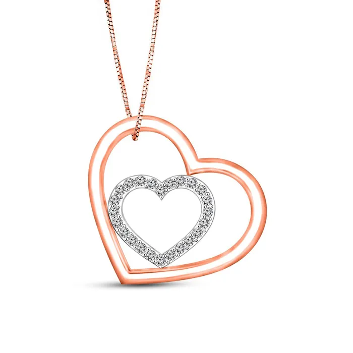 Goldia Necklaces 025 CT TW Natural Diamond Tilted Double Heart Outline Pendant in 10K Rose Gold Goldia Necklaces 025 CT TW Natural Diamond Tilted Double Heart Outline Pendant in 10K Rose Gold