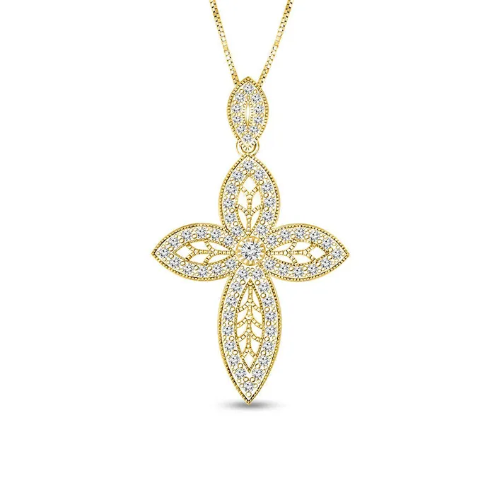 Goldia Necklaces 063 CT TW Natural Diamond Art Deco Antique VintageStyle Cross Pendant in 10K Yellow Gold Goldia Necklaces 063 CT TW Natural Diamond Art Deco Antique VintageStyle Cross Pendant in 10K Yellow Gold
