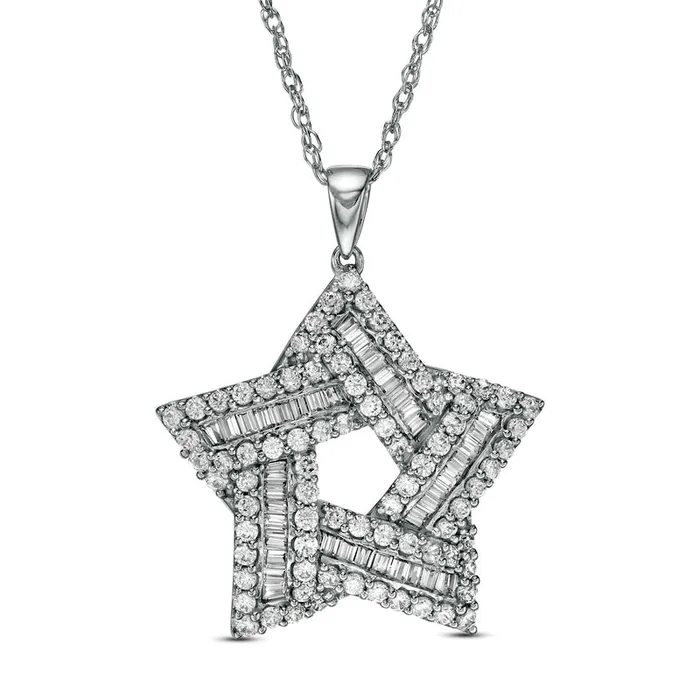 Goldia Necklaces 15 CT TW Baguette and Round Natural Diamond Star Pendant in 10K White Gold Goldia Necklaces 15 CT TW Baguette and Round Natural Diamond Star Pendant in 10K White Gold