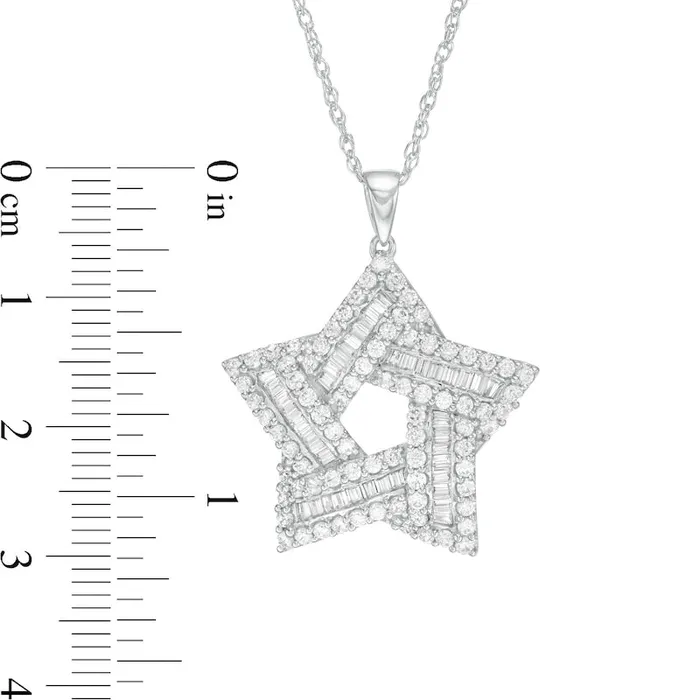 Goldia Necklaces 15 CT TW Baguette and Round Natural Diamond Star Pendant in 10K White Gold Goldia Necklaces 15 CT TW Baguette and Round Natural Diamond Star Pendant in 10K White Gold
