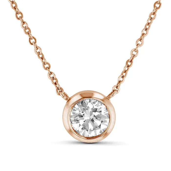 Goldia Necklaces 1 CT Natural Clarity Enhanced BezelSet Solitaire Necklace in 14K Rose Gold ISI2 Goldia Necklaces 1 CT Natural Clarity Enhanced BezelSet Solitaire Necklace in 14K Rose Gold ISI2