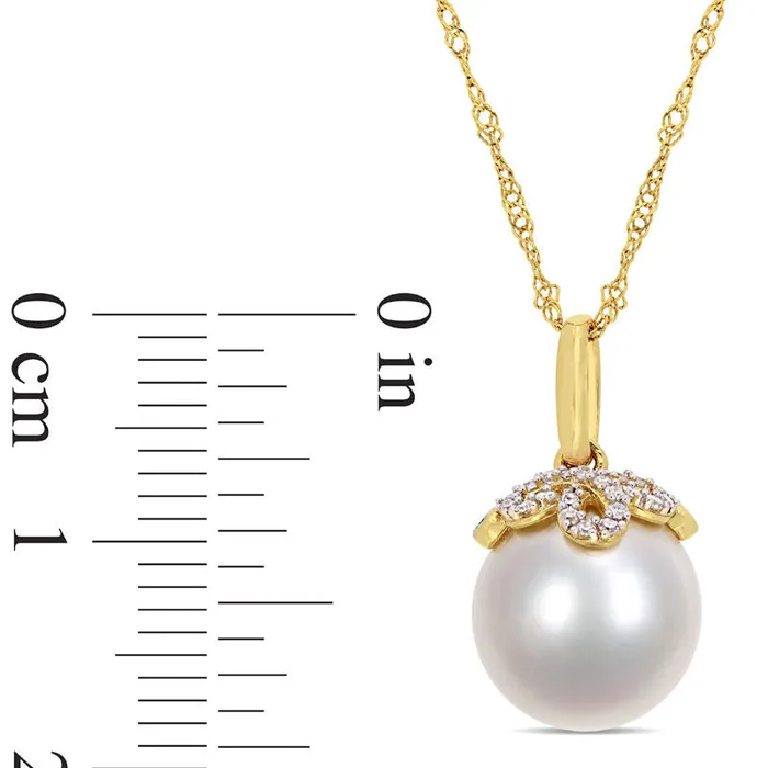 Goldia Necklaces 100 110mm Cultured South Sea Pearl and 007 CT TW Natural Diamond Leaf Top Pendant in 14K Gold 17 Goldia Necklaces 100 110mm Cultured South Sea Pearl and 007 CT TW Natural Diamond Leaf Top Pendant in 14K Gold 17