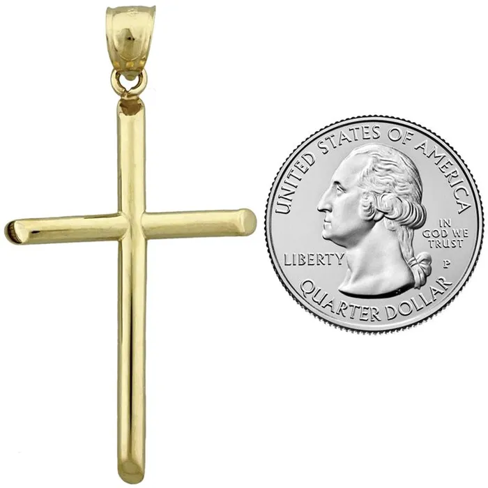 Goldia Necklaces 14K Gold 40MM Beveled Cross Pendant