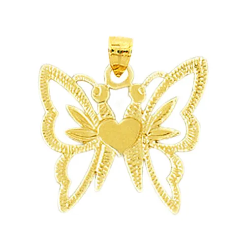 Goldia Necklaces 14K Gold Two Headed Butterflies Heart Pendant