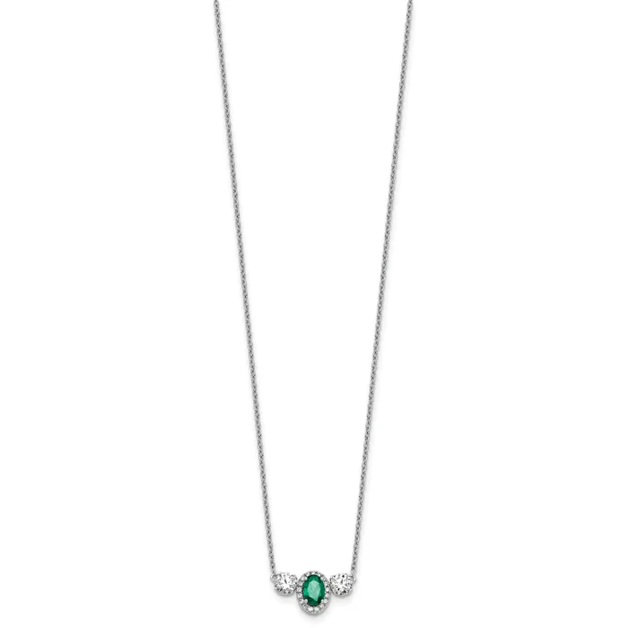 Goldia Necklaces 14k White Gold 1 18 Ct Lab Grown Diamond VSSI G and Created Emerald Three Stone 16 inch Necklace