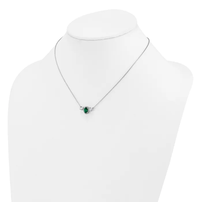 Goldia Necklaces 14k White Gold 1 18 Ct Lab Grown Diamond VSSI G and Created Emerald Three Stone 16 inch Necklace