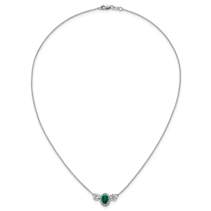 Goldia Necklaces 14k White Gold 1 18 Ct Lab Grown Diamond VSSI G and Created Emerald Three Stone 16 inch Necklace