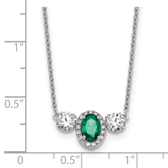 Goldia Necklaces 14k White Gold 1 18 Ct Lab Grown Diamond VSSI G and Created Emerald Three Stone 16 inch Necklace
