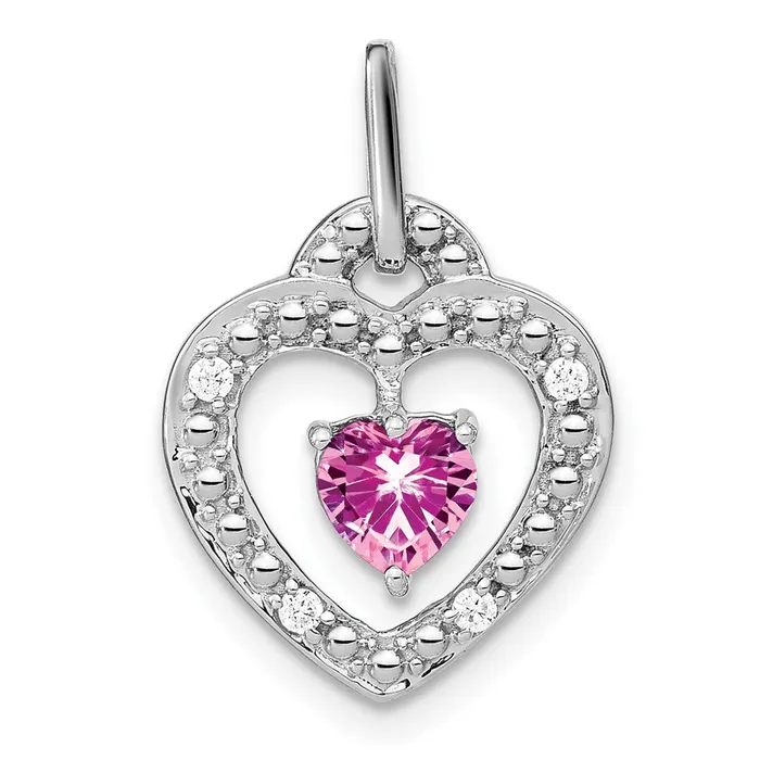 Goldia Necklaces 14k White Gold Created Pink Sapphire and Real Diamond Heart Pendant Goldia Necklaces 14k White Gold Created Pink Sapphire and Real Diamond Heart Pendant