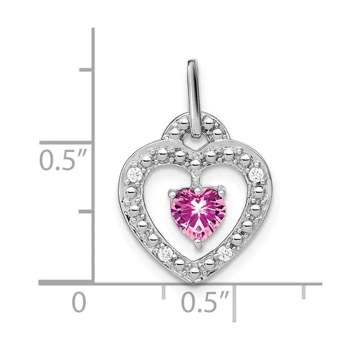 Goldia Necklaces 14k White Gold Created Pink Sapphire and Real Diamond Heart Pendant