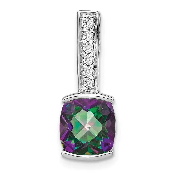 Goldia Necklaces 14k White Gold Cushion Mystic Fire Topaz and Real Diamond Pendant Goldia Necklaces 14k White Gold Cushion Mystic Fire Topaz and Real Diamond Pendant