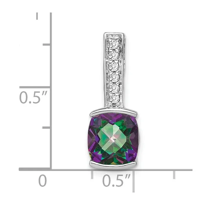 Goldia Necklaces 14k White Gold Cushion Mystic Fire Topaz and Real Diamond Pendant
