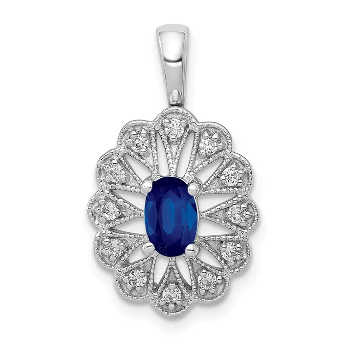 Goldia Necklaces 14k White Gold Fancy Real Diamond and 57 Sapphire Pendant Goldia Necklaces 14k White Gold Fancy Real Diamond and 57 Sapphire Pendant