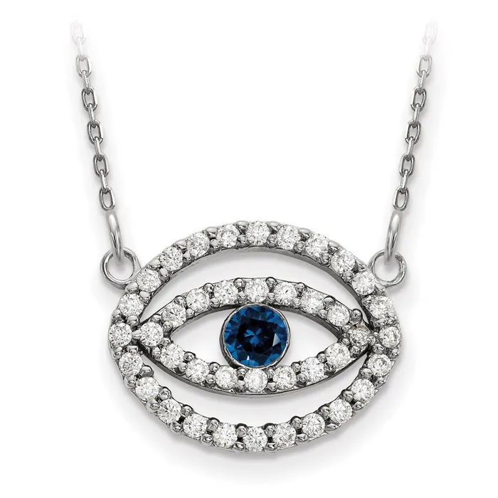Goldia Necklaces 14k White Gold Medium Necklace Diamond and Sapphire Gold Halo Evil Eye Goldia Necklaces 14k White Gold Medium Necklace Diamond and Sapphire Gold Halo Evil Eye