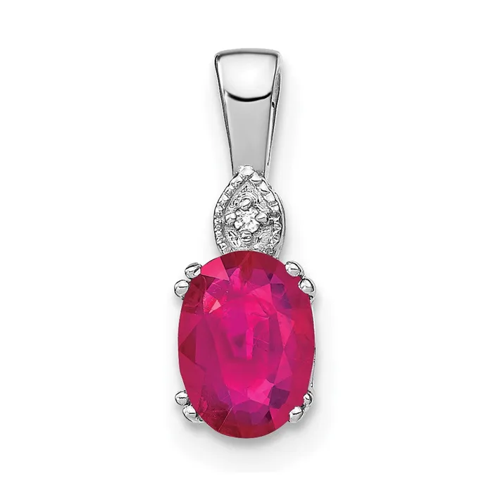 Goldia Necklaces 14k White Gold Oval Ruby and Real Diamond Pendant