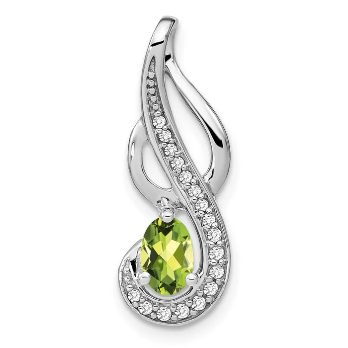 Goldia Necklaces 14k White Gold Peridot and Real Diamond Swirl Pendant