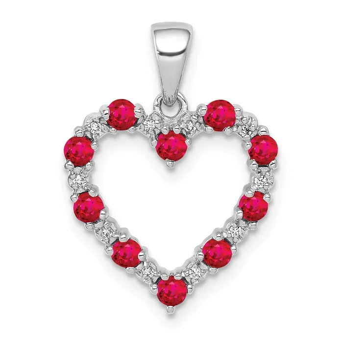 Goldia Necklaces 14K White Gold Real Diamond and 35 Ruby Heart Pendant