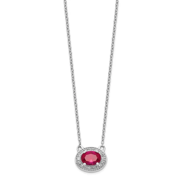 Goldia Necklaces 14k White Gold Real Diamond and Oval Ruby 18 inch Necklace