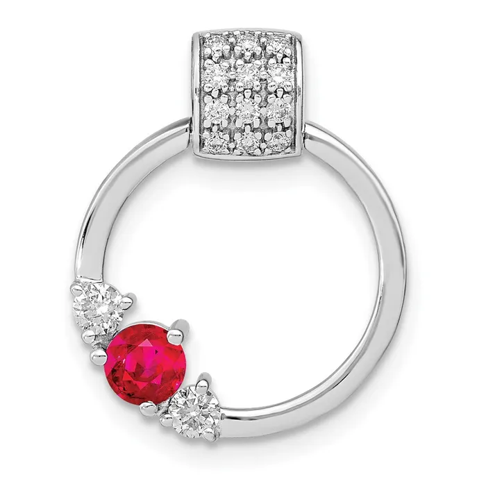 Goldia Necklaces 14k White Gold Real Diamond and Ruby Circle Chain Slide