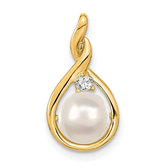 Goldia Necklaces 14K Yellow Gold 7mm White Round Freshwater Cultured Pearl AAA Real Diamond Pendant Goldia Necklaces 14K Yellow Gold 7mm White Round Freshwater Cultured Pearl AAA Real Diamond Pendant