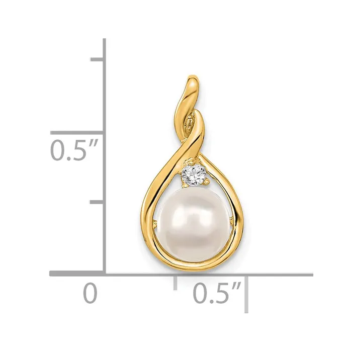 Goldia Necklaces 14K Yellow Gold 7mm White Round Freshwater Cultured Pearl AAA Real Diamond Pendant