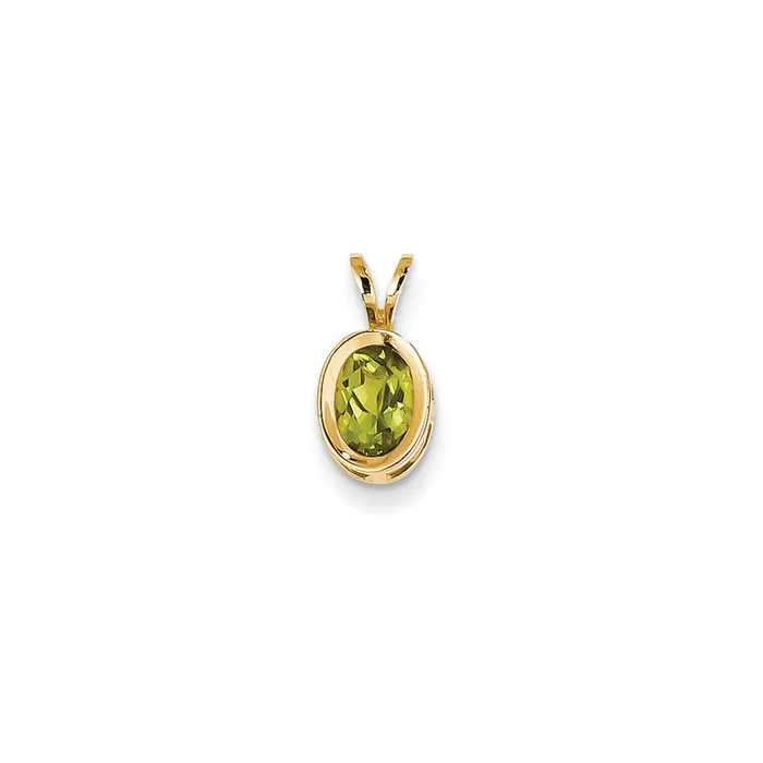 Goldia Necklaces 14K Yellow Gold 7x5mm Oval Peridot Checker bezel pendant